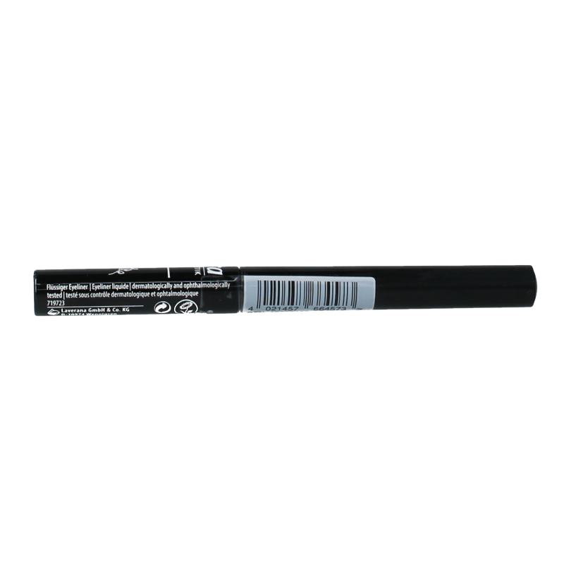 Lavera brown liquid eyeliner 02 with bio ingredients, displayed in a sleek makeup product image.