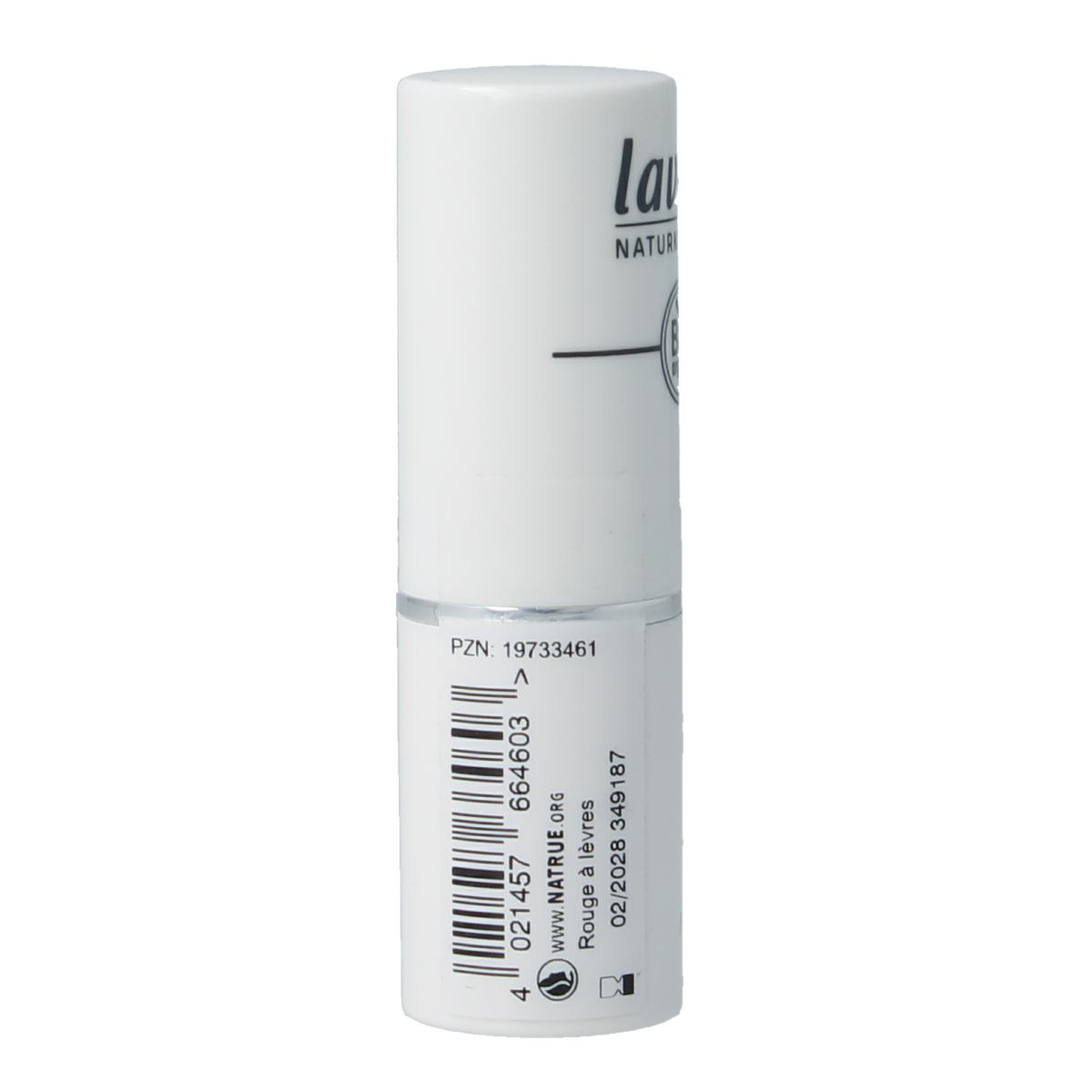 Lavera Lipstick cream glow Wild Rose 09 in 4.5g, showing the lipstick tube with a vibrant rose-colored shade.