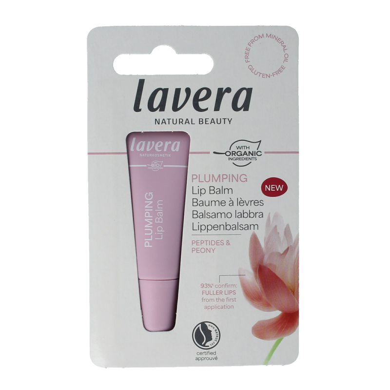 Lavera Lip Balm Plumping in 8ml tube, moisturizing lip care with a smooth, natural finish.