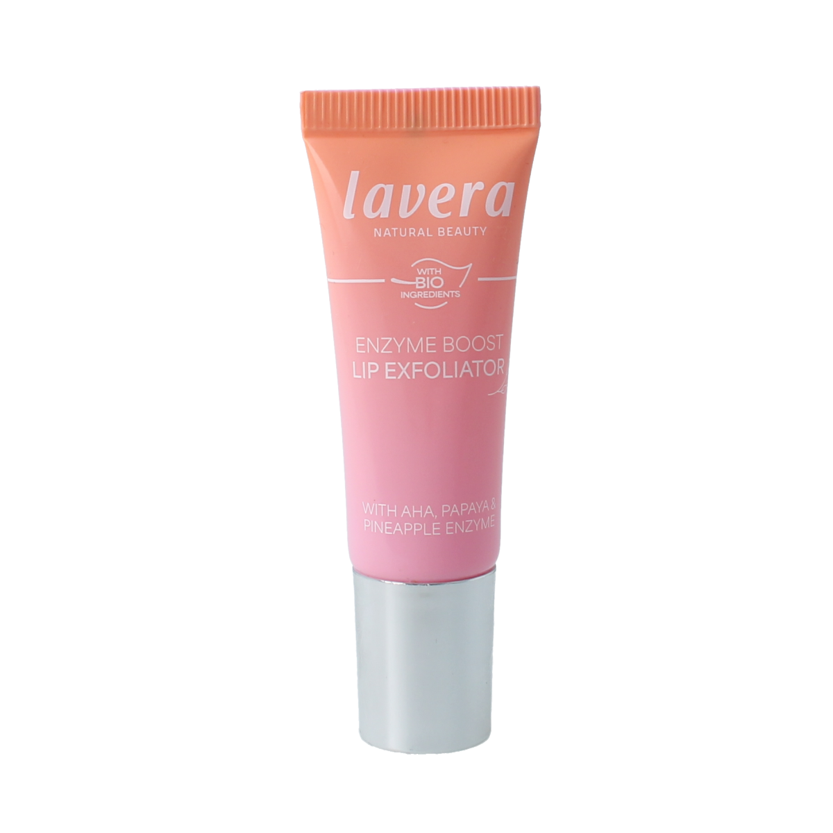 Lavera Enzyme Boost Lip Exfoliator in 9ml tube, natural lip care product with enzyme formula for smooth lips.
