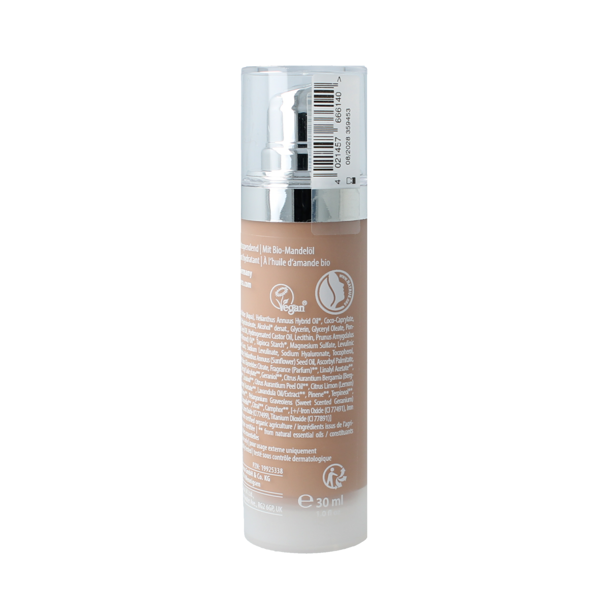 Lavera Hyaluron liquid foundation in Cool Beige 4.5, 30ml, with a smooth makeup application and natural finish.