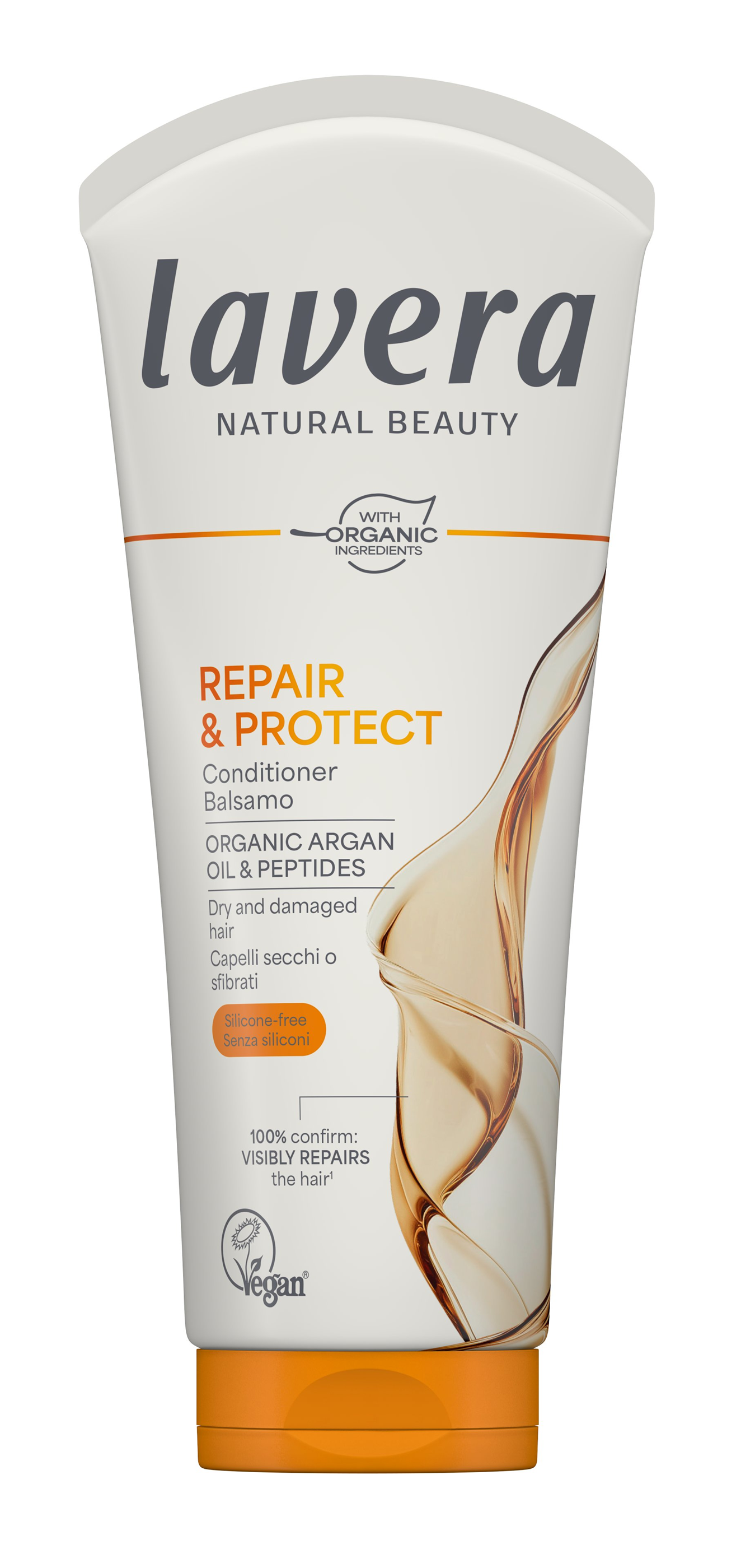 Lavera Repair & Protect conditioner bottle for hair care, 200ml, with botanical ingredients for nourishing and strengthening hair.