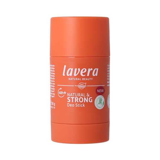 Lavera Deo Stick Strong 60g natural deodorant stick with smooth white application surface and eco-friendly packaging.