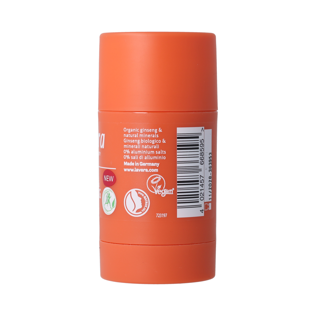Lavera Deo Stick Strong 60g deodorant stick with natural ingredients, in a white and green packaging.