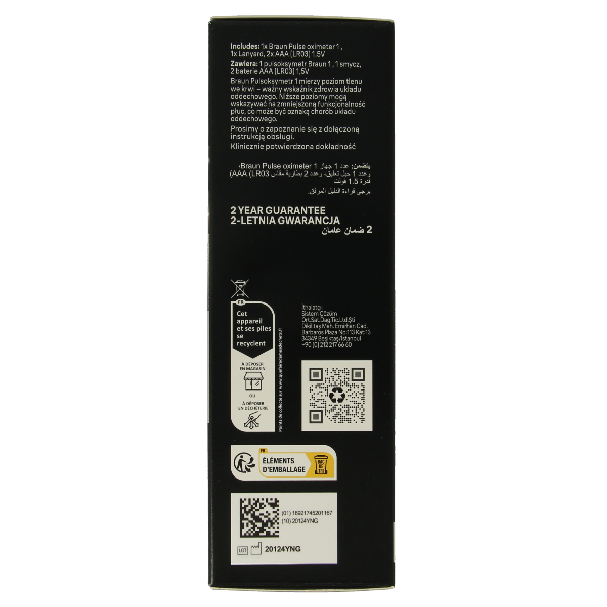 Braun pulse oximeter instrument with digital display, used to measure blood oxygen levels and heart rate.
