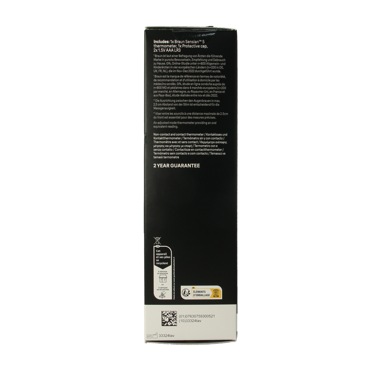 Braun BNT300WE forehead thermometer showing digital display and measuring temperature on a person's forehead.