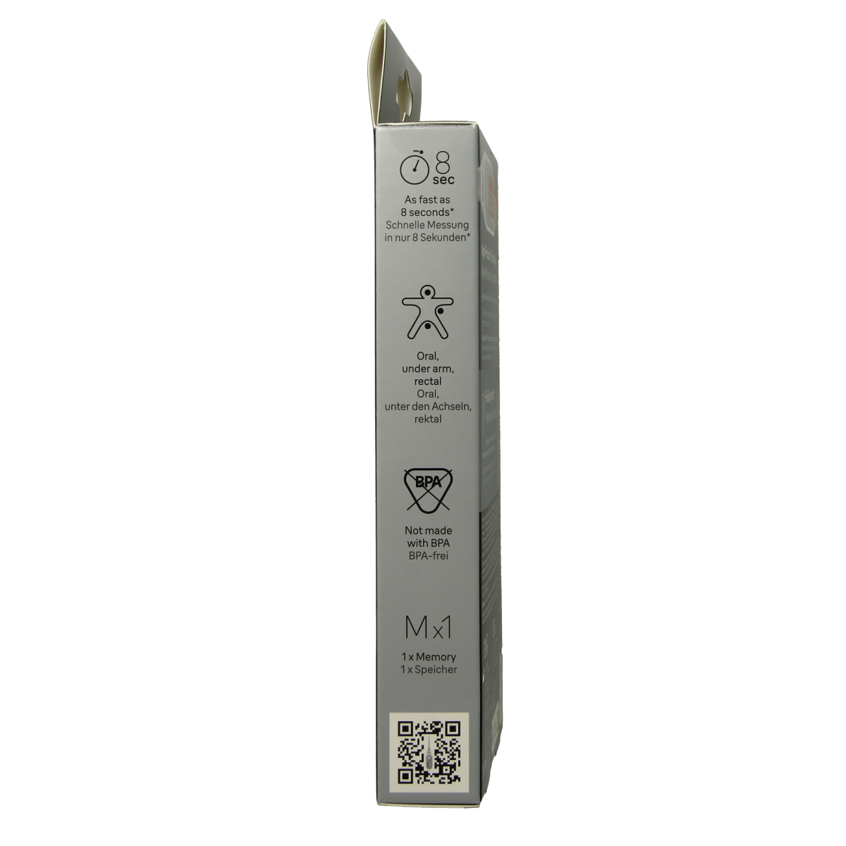 Digital Braun Thermometer PRT2000 showing a LCD screen and temperature display, designed for accurate medical temperature readings.