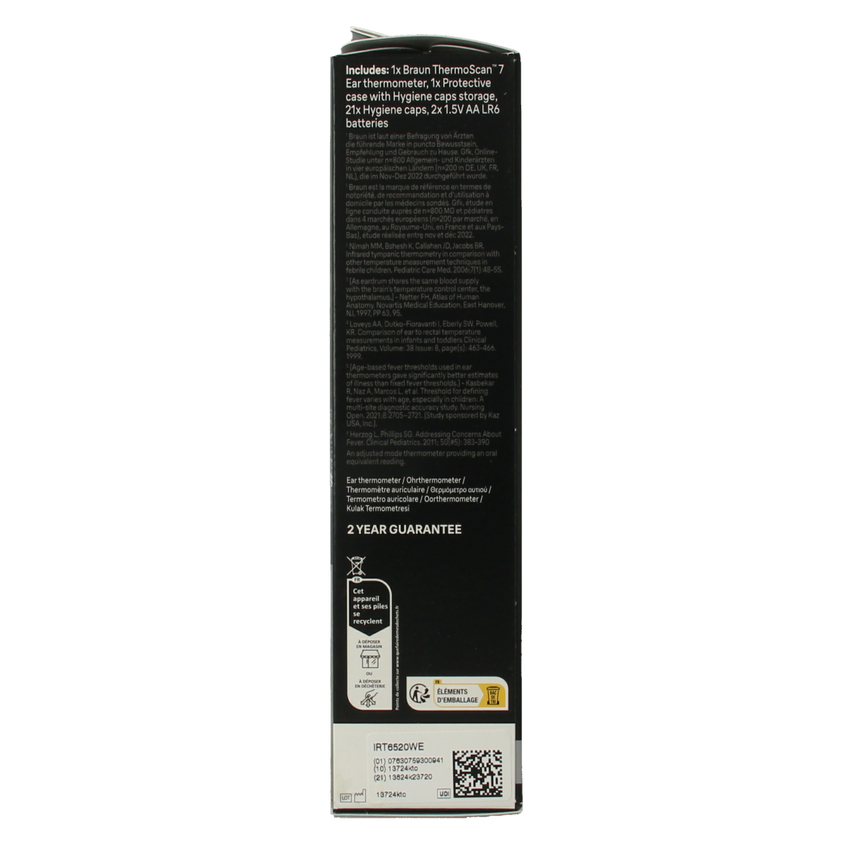 Braun Thermoscan 7 IRT 6520 ear thermometer with digital display, designed for accurate body temperature measurement.