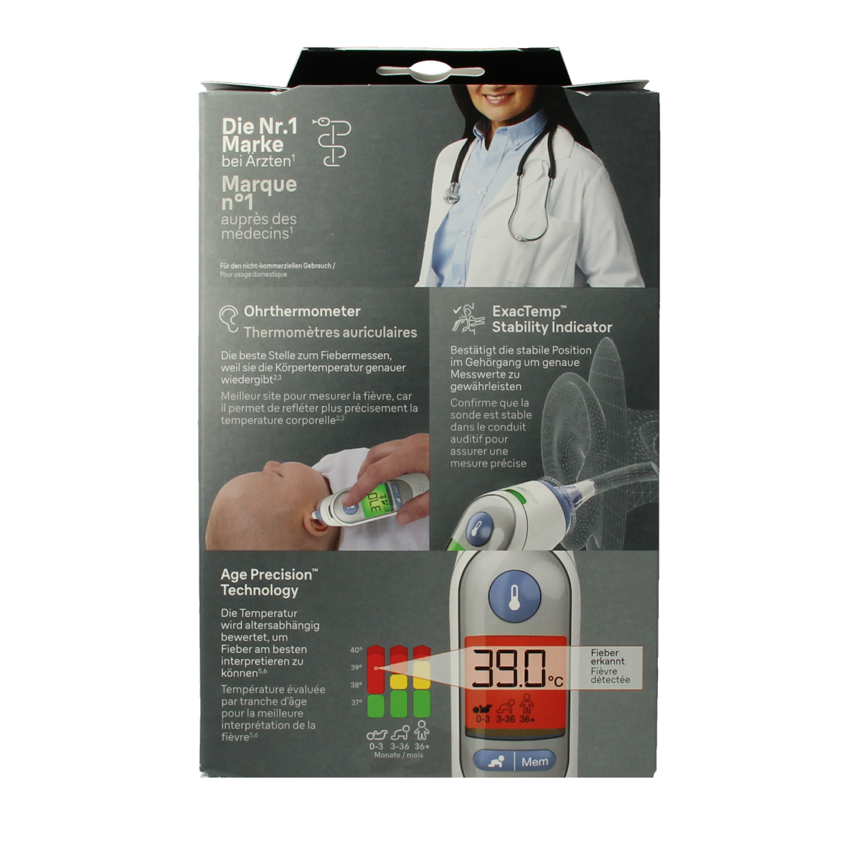 Braun Thermoscan 7 IRT 6520 digital thermometer with display and probe, used for accurate temperature readings.