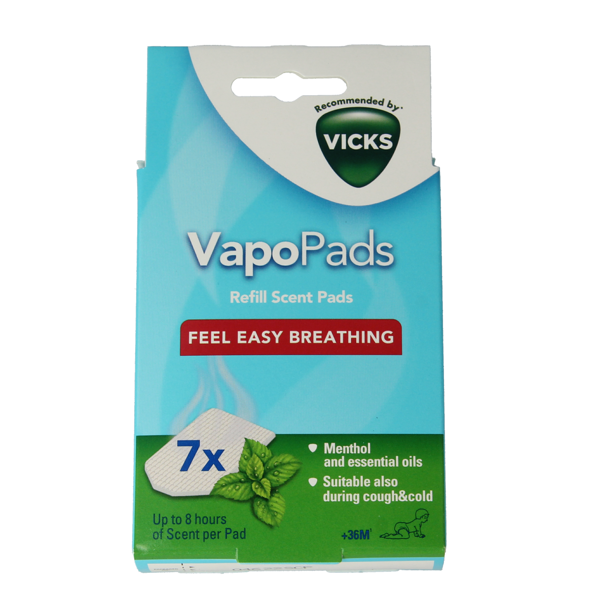 Vicks Vapopad classic nasal inhalation pads, 7 packs, for nasal congestion relief, featuring Vicks soothing vapor therapy.