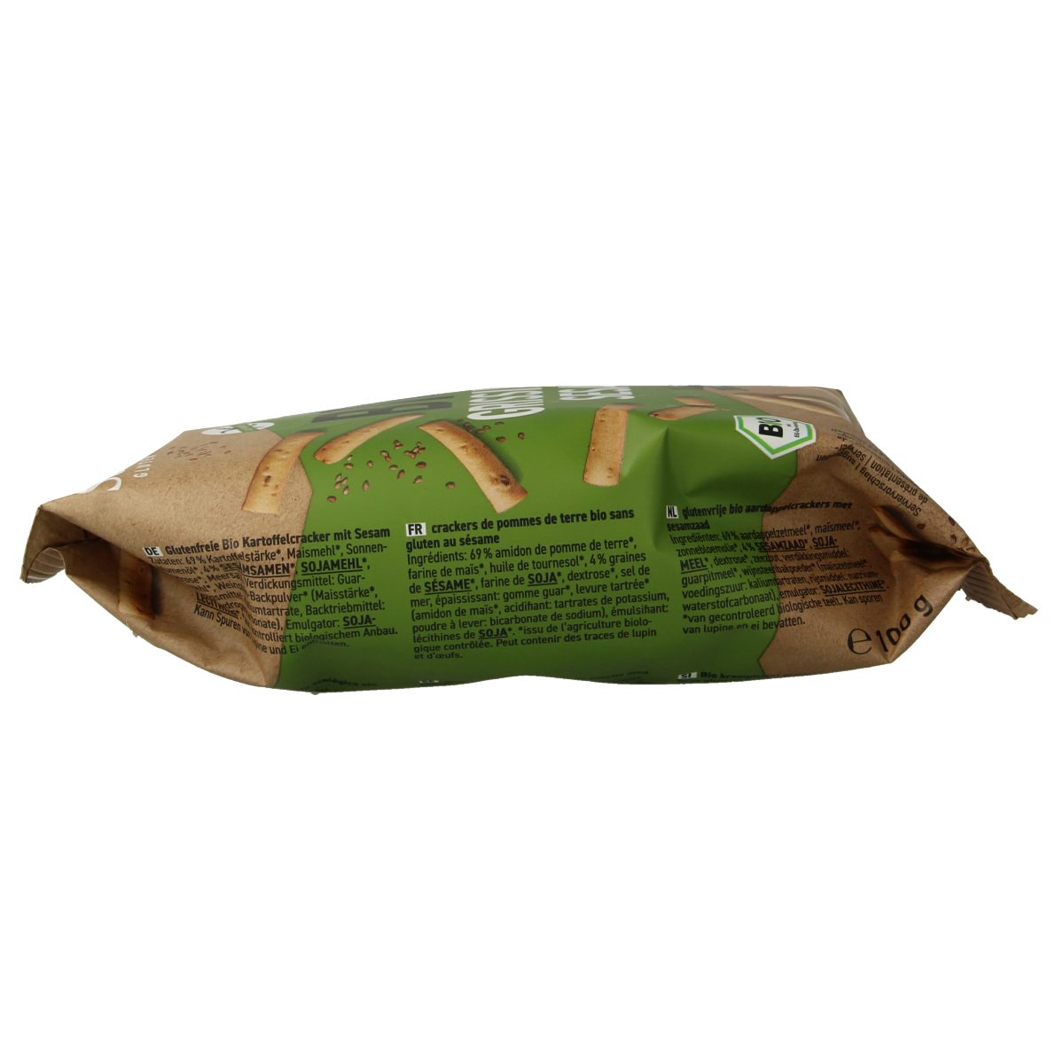 Sesam gluten-free Schnitzer Grissini snack sticks in a 100g package, perfect for gluten-free snacking and healthy eating.
