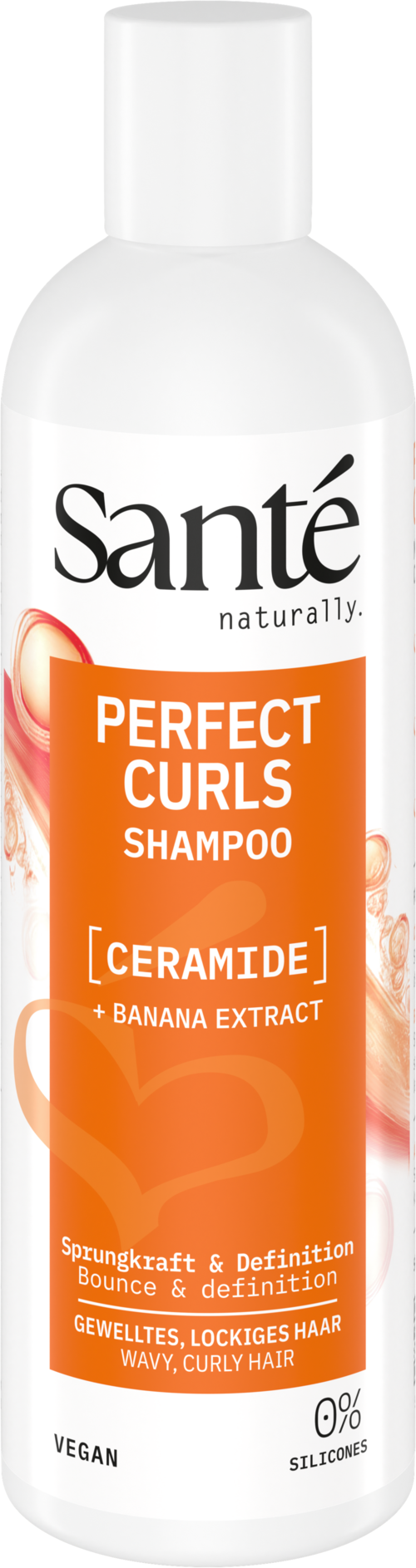 Sante Perfect Curls shampoo with ceramide in a 250ml bottle, designed for curly hair care.