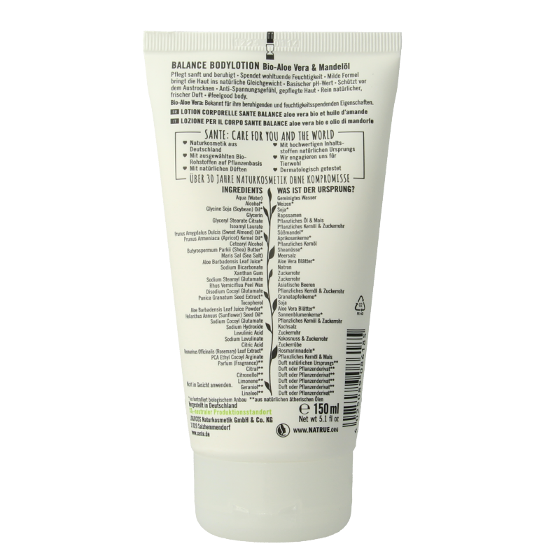 Sante Balance body lotion in 150ml bottle, featuring smooth, hydrating body care with natural ingredients.