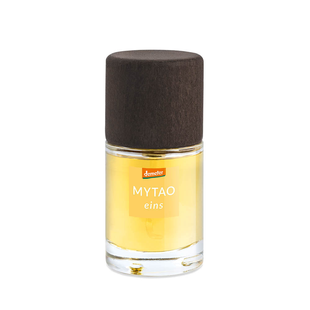 Baldini Mytao parfum bio demeter bottle, 15ml, showcasing the sleek packaging and elegant design of the natural fragrance.