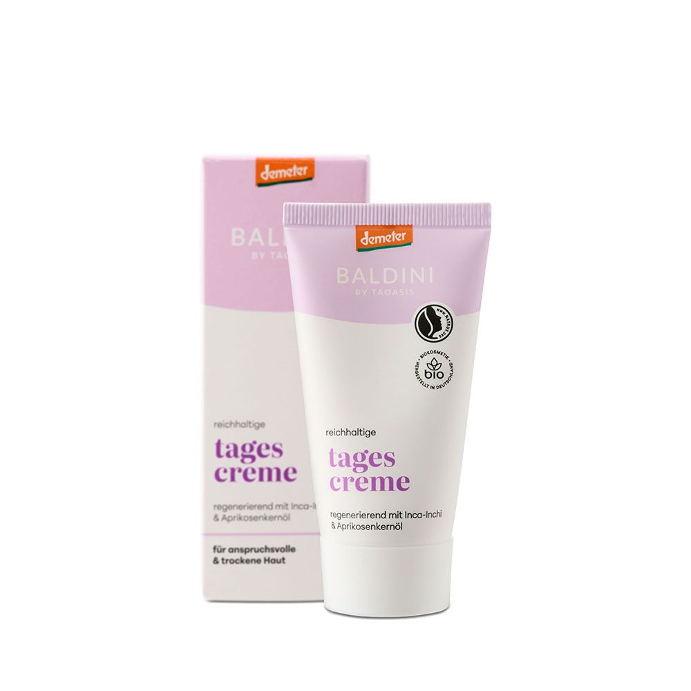 Baldini Rijke dagcreme lavendel gezichtverzorging in 50ml jar with lavender scent and creamy texture.