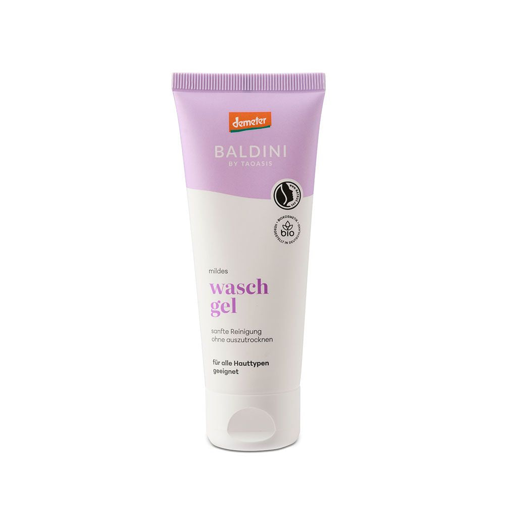 Baldini Lavendel Washgel Demeter for facial care, shows the 75ml bottle with lavender scent and gentle cleansing formula.