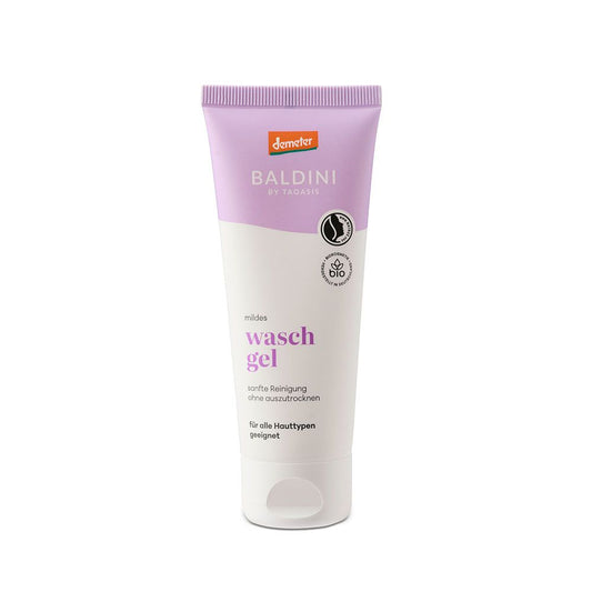 Baldini Lavendel Washgel Demeter for facial care, shows the 75ml bottle with lavender scent and gentle cleansing formula.