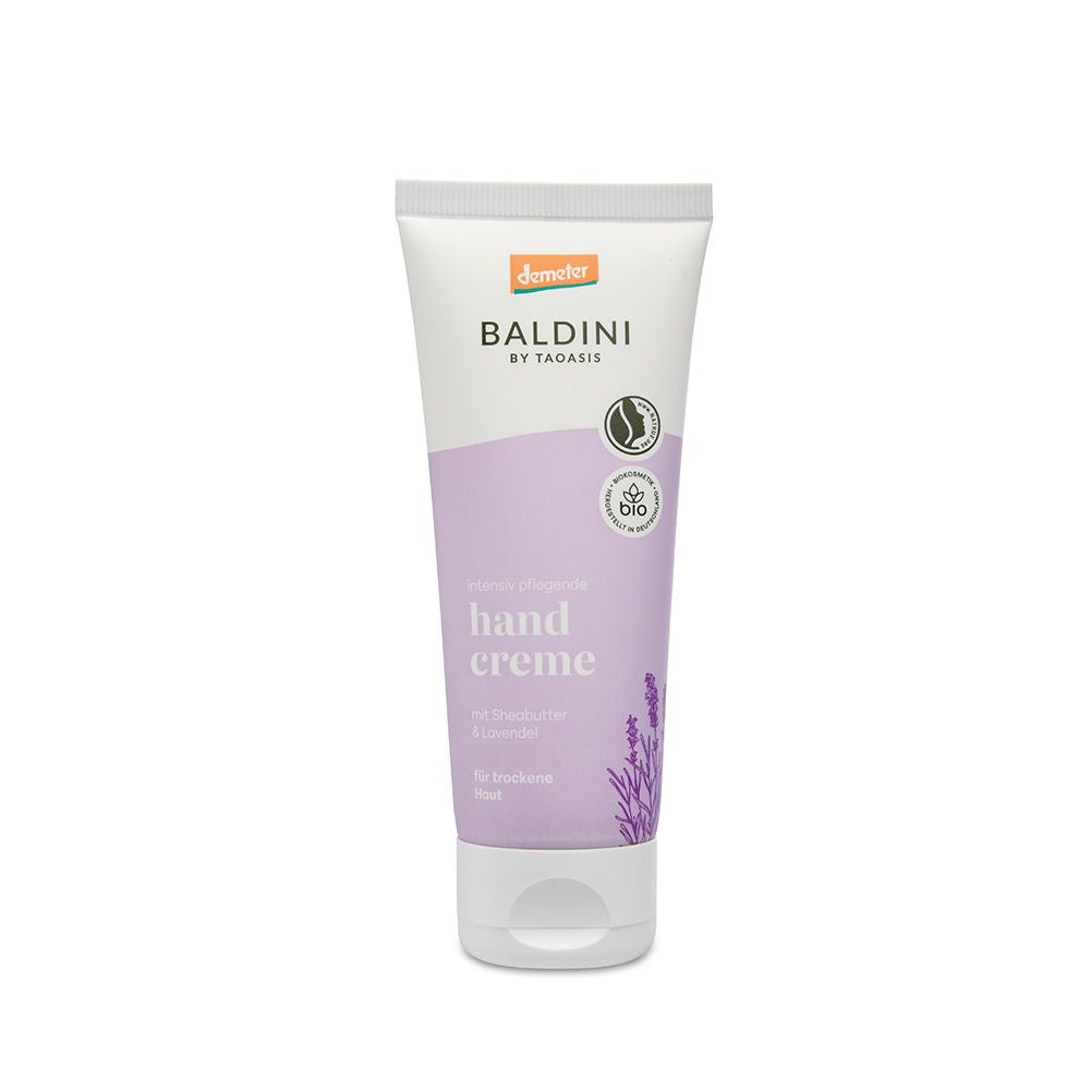 Baldini Lavendel Handcreme in 75ml tube, natural lavender-scented hand skincare with Demeter certification