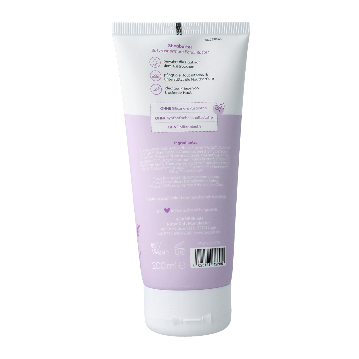 Baldini lavendel bodylotion in 200ml bottle, creamy moisturizer for nourishing skin with soothing lavender scent