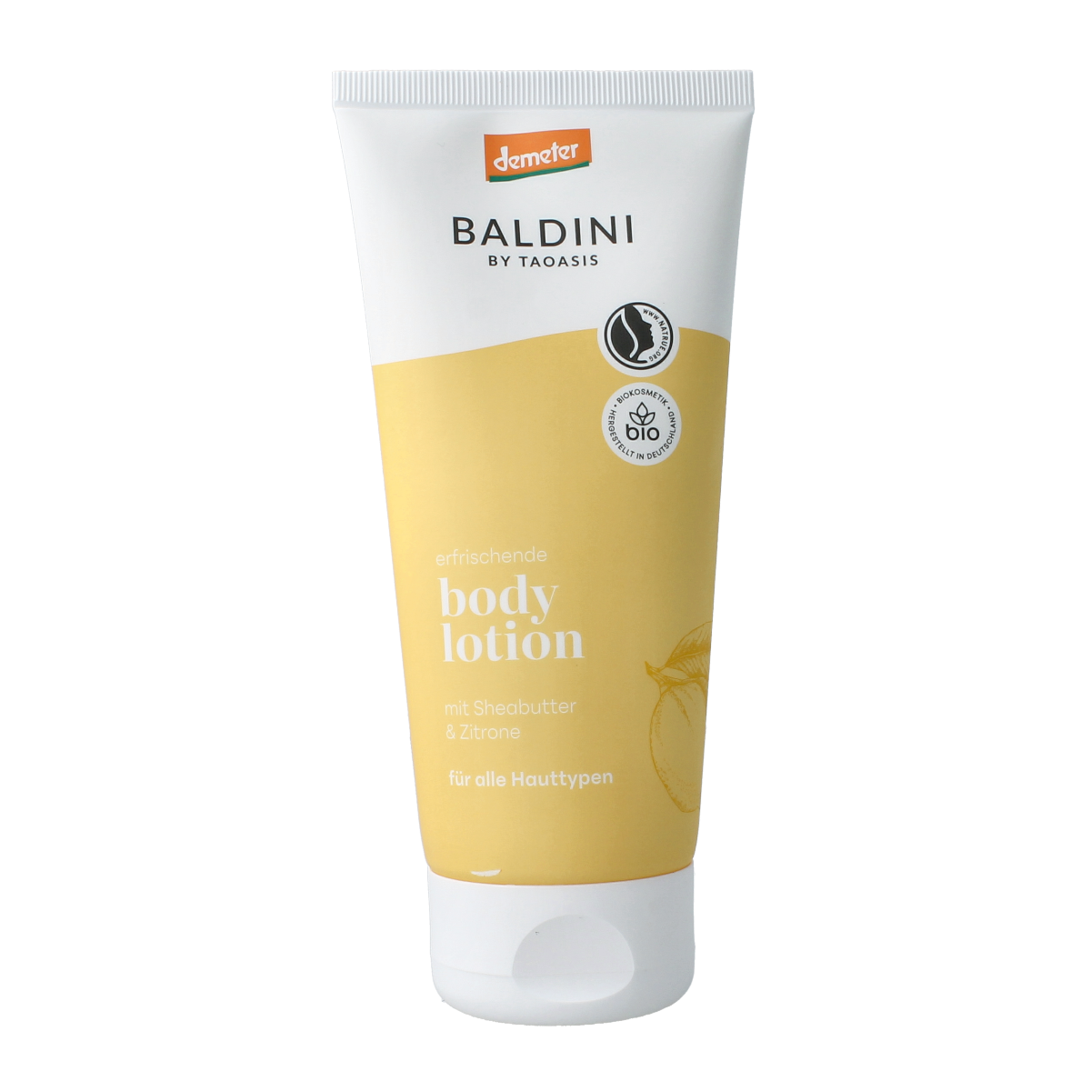 Baldini Citrus Demeter body lotion bottle, 200ml, for nourishing body care with citrus scent.