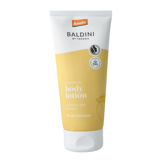 Baldini Citrus Demeter body lotion bottle, 200ml, for nourishing body care with citrus scent.