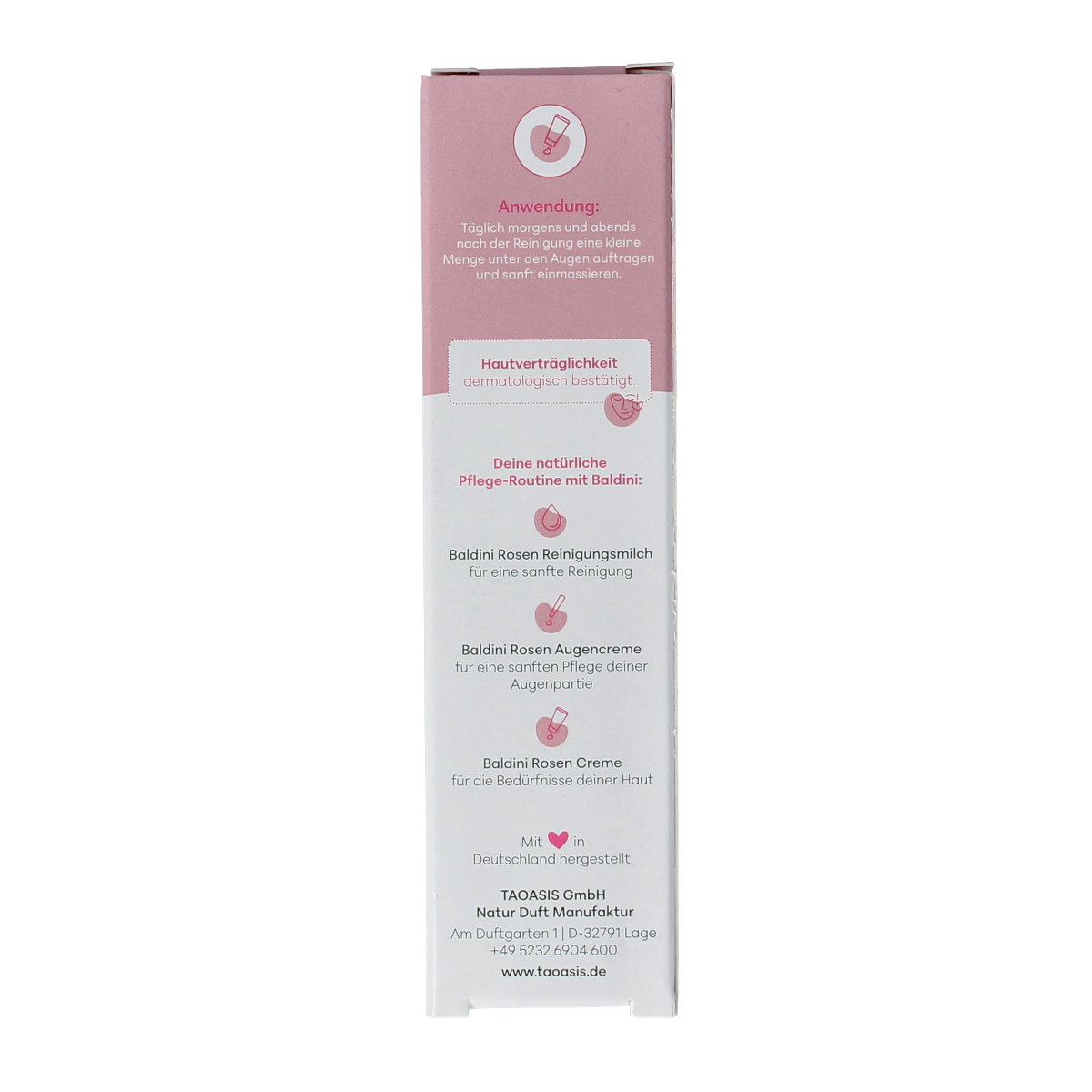 Baldini regenerating rose eye cream in 15ml jar, eye care product with a luxurious rose scent and nourishing formula.