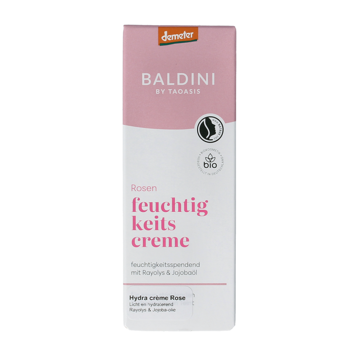 Baldini Lichte Creme Hydraterend Rose Demeter facial moisturizer jar, 50ml, with rose scent and lightweight texture.
