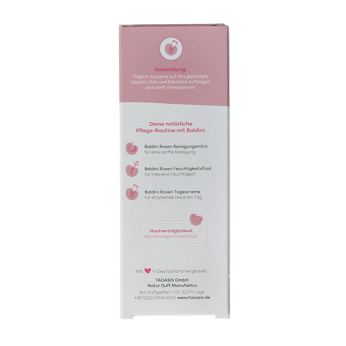 Baldini Dagcreme Rijk Rose Demeter facial skincare cream in 50ml jar, rich moisturizer with rose scent