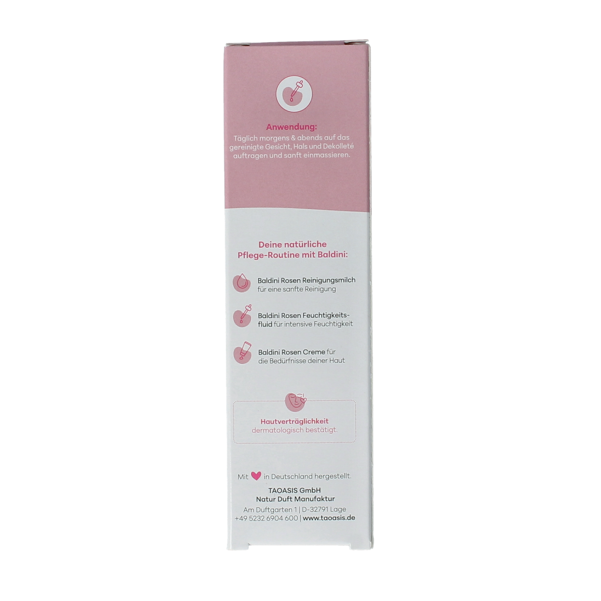 Baldini Rose Bio Demeter facial moisturizer in 30ml bottle, hydrating fluid for natural skin care.