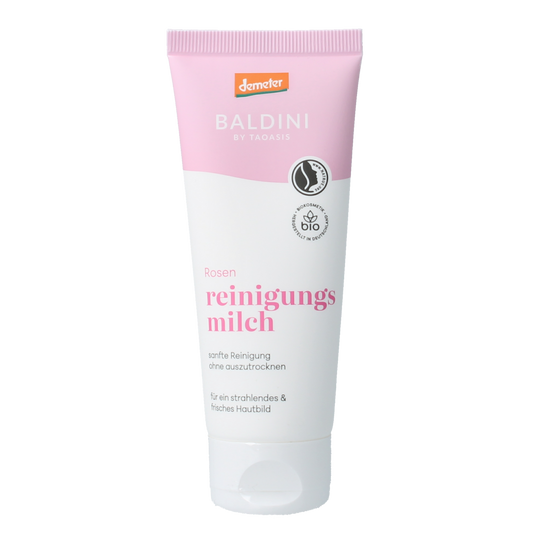 Baldini Rose Demeter cleansing milk in 75ml bottle, facial skincare product with rose scent and gentle cleansing formula