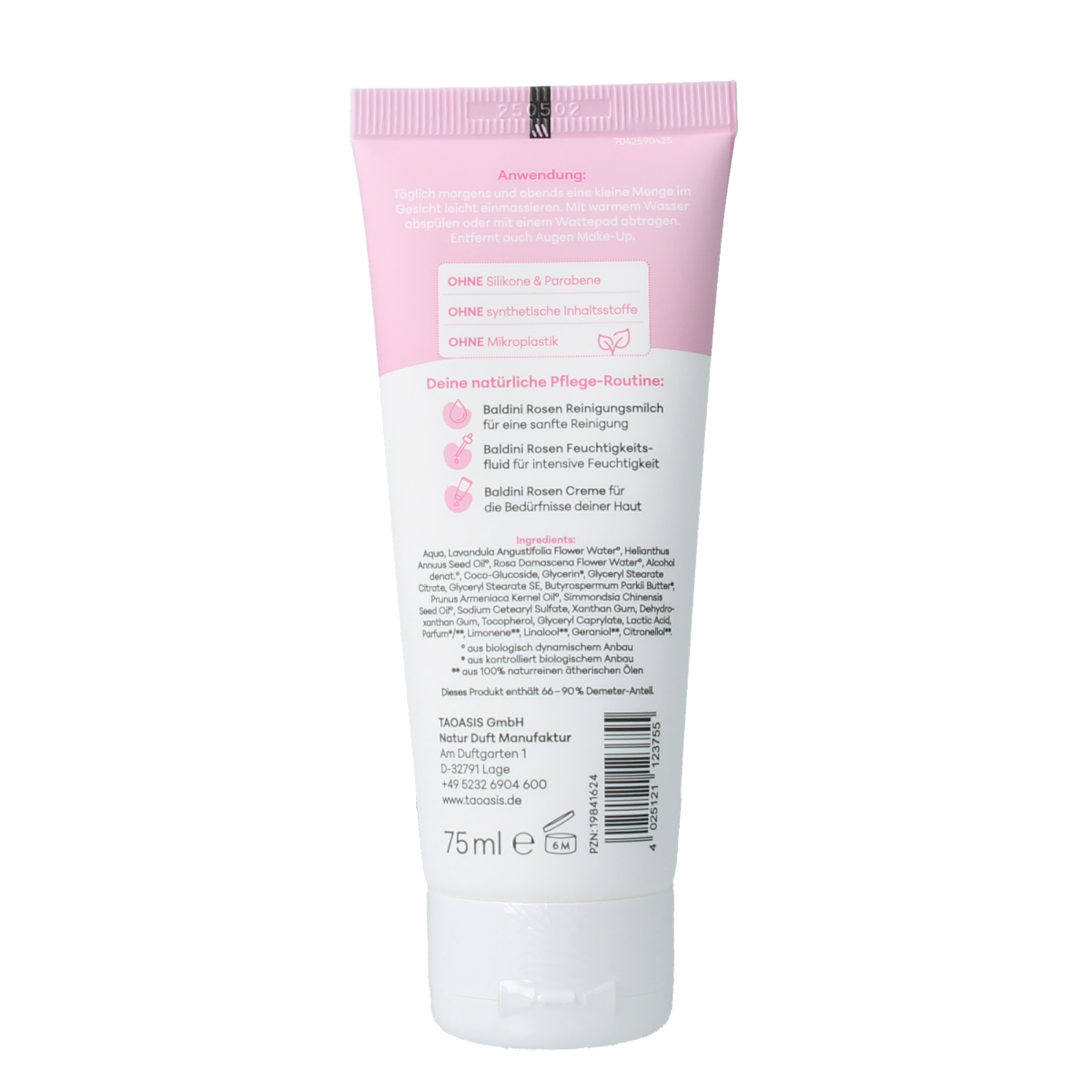 Baldini Rose Cleansing Milk in 75ml bottle, gentle facial skincare with rose extract for clean, refreshed skin