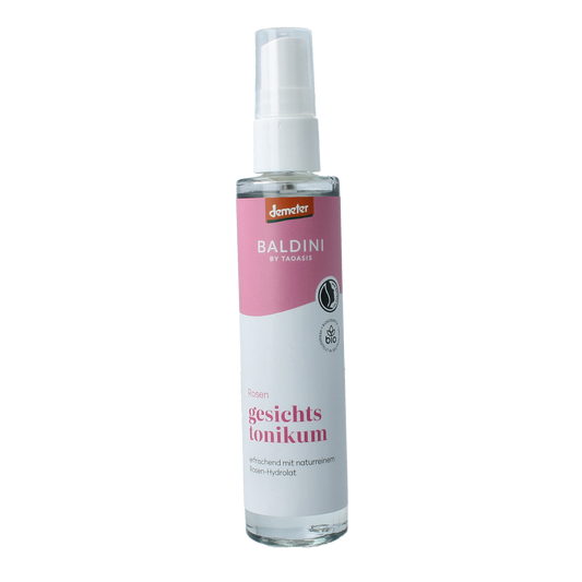 Baldini Gezichtstonic with rose hydrolat in a 50ml bottle, natural facial skincare product from Baldini.