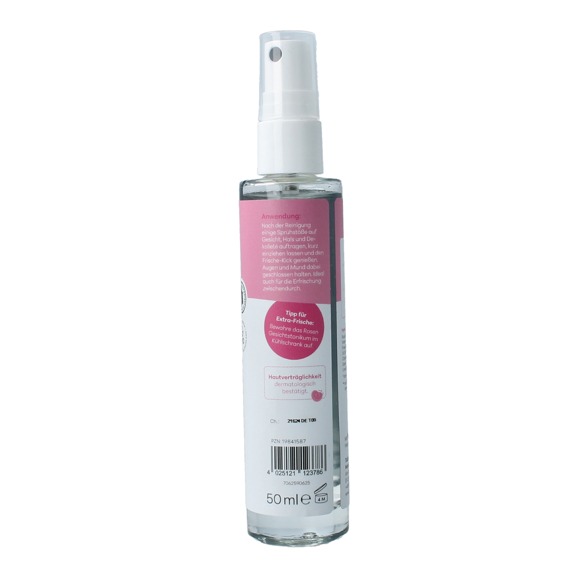 Baldini Gezichtstonic with rose hydrolat in a 50ml bottle, natural facial care product with rose scent and Demeter certification.