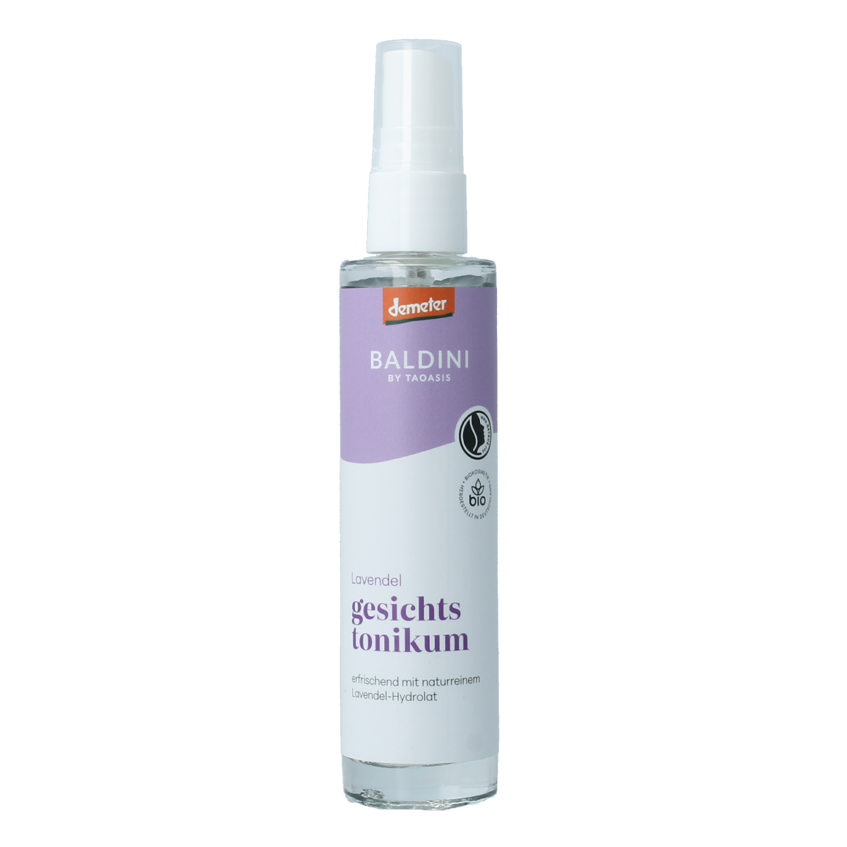 Baldini lavendel hydrolaat gezichtstonic in 50ml bottle, natural facial skincare product with lavender scent and Demeter certification