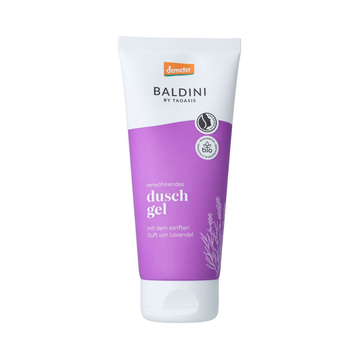 Baldini Lavendel Bio Demeter douchegel in 200ml bottle, natural lavender scent, for refreshing bath and shower use.