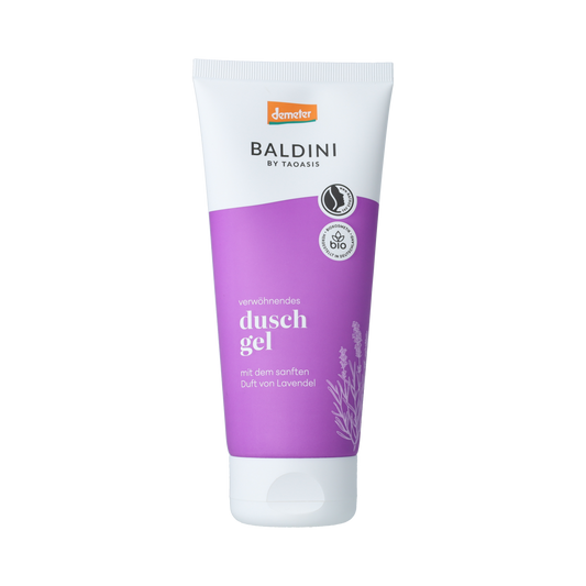 Baldini Lavendel Bio Demeter douchegel in 200ml bottle, natural lavender scent, for refreshing bath and shower use.