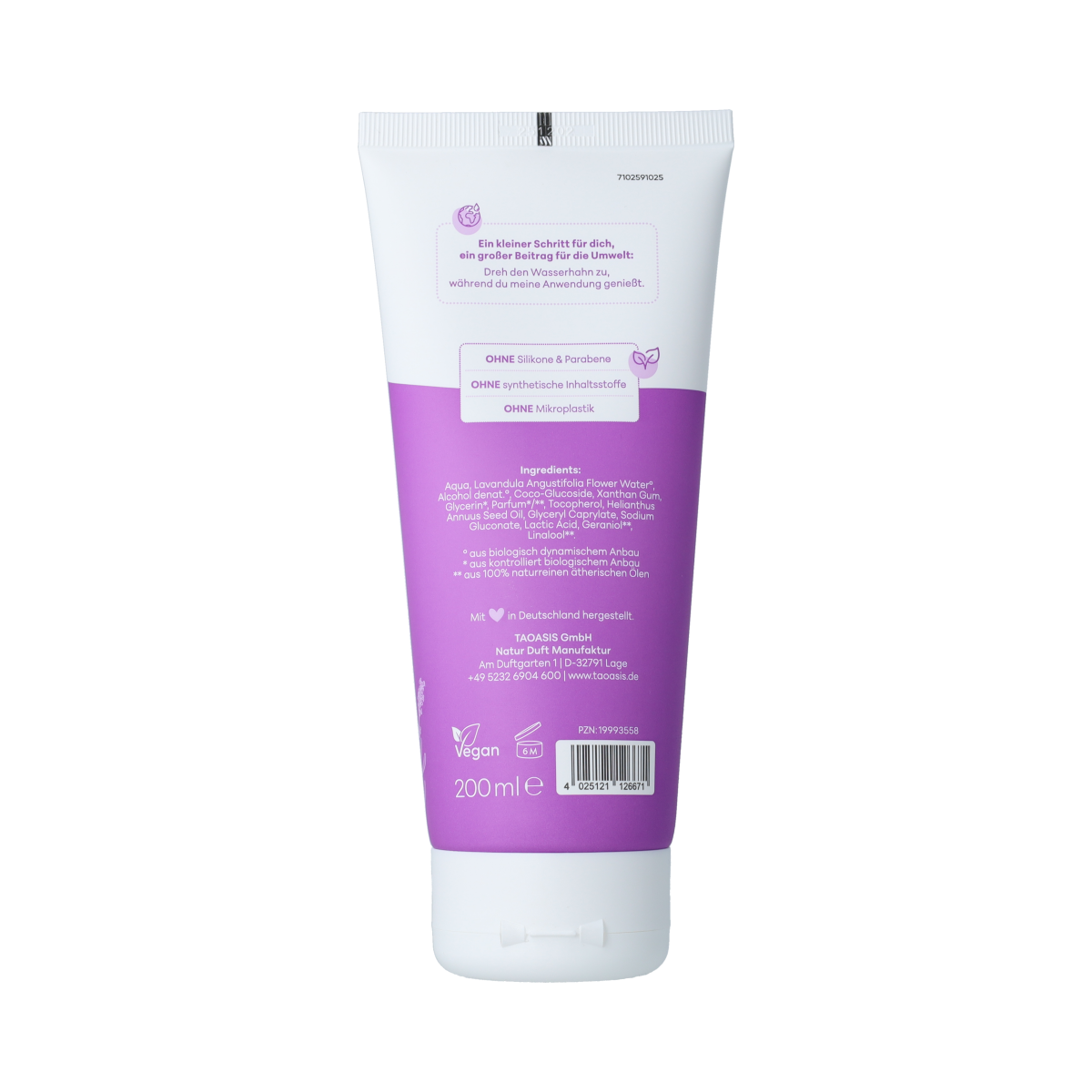 Baldini Lavendel Bio Demeter douchegel in 200ml bottle, natural lavender-scented body wash for daily use.