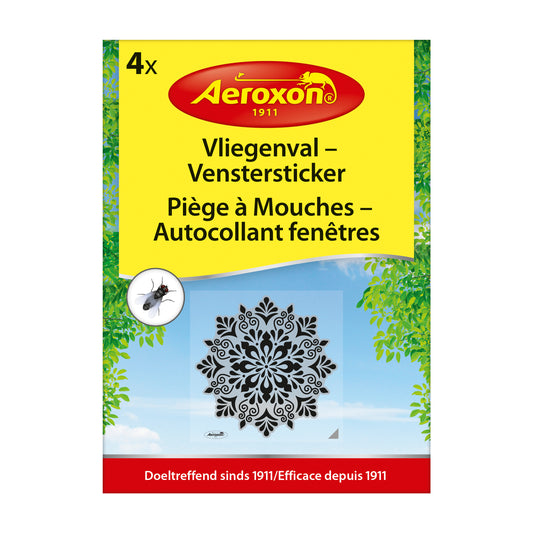 Aeroxon Vliegenval window stickers for home and comfort, set of 4, visible on a window to prevent flies.