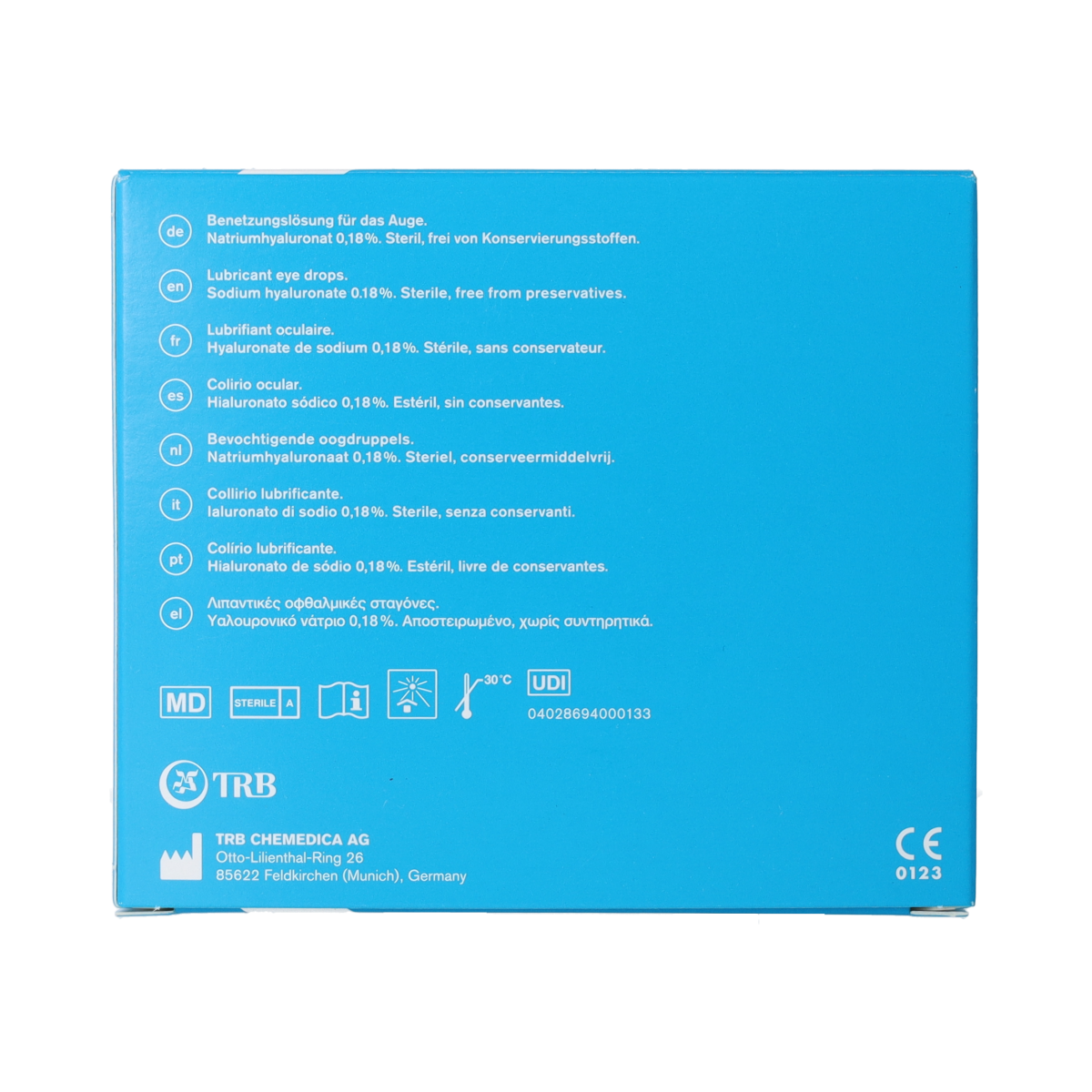 Vismed Oogdruppels medium 0.18% eye drops in a box with 20 vials, designed for eye care and hydration.