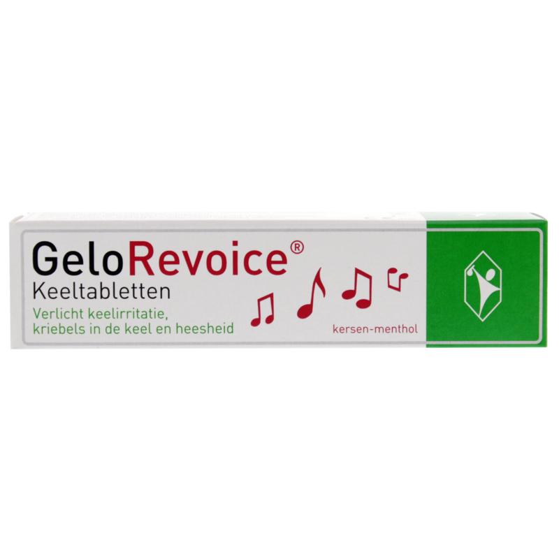 Gelorevoice cherry menthol throat lozenges in a blister pack, designed for sore throat relief and soothing discomfort.