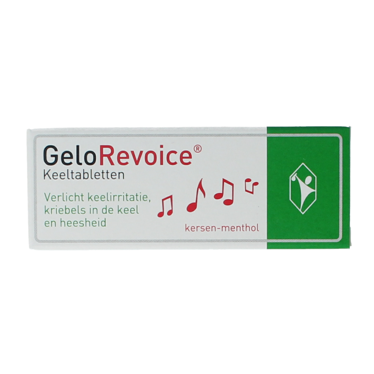 Gelorevoice Kersen Menthol Keeltabletten, 10-count, soothing sore throat relief in a box with cherry and menthol flavor.