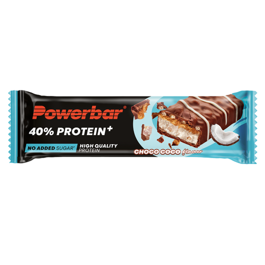 Powerbar Protein+ crisp choco coco energy bar with chocolate and coconut flavor, 40 grams, for sports nutrition.