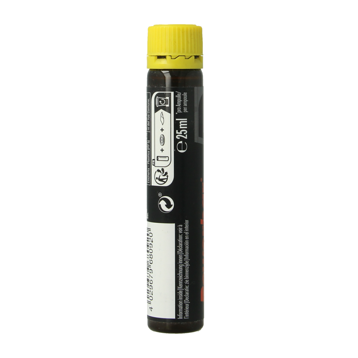 Powerbar Magnesium Liquid lemon flavor in a 25ml bottle, a sports supplement for muscle support and hydration.