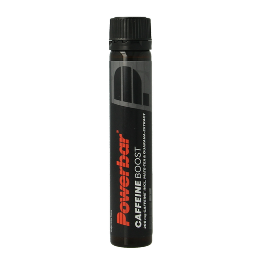 Powerbar Caffeine Boost 25ml energy shot, sport nutrition supplement with caffeine, in a small portable bottle.