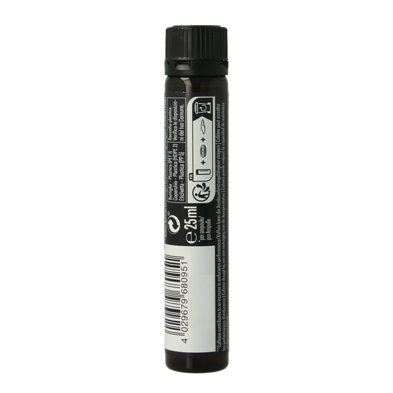 Powerbar Caffeine Boost 25ml energy shot in a small, clear bottle, designed for sports nutrition and enhanced alertness.