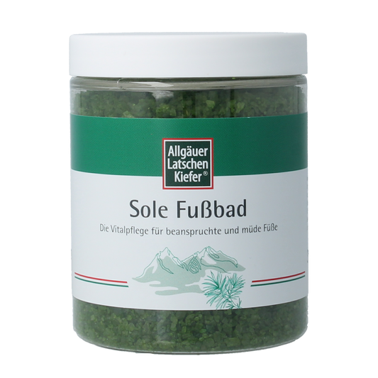 Allgauer Latshen Kiefer mineralen voetbad in 350g container, natural foot care product with mineral-rich ingredients.