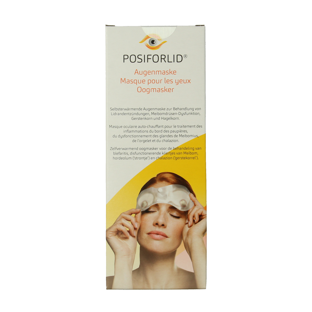 Posiforlid oogverzorging oogmasker in verpakking, designed for soothing and hydrating the delicate eye area.