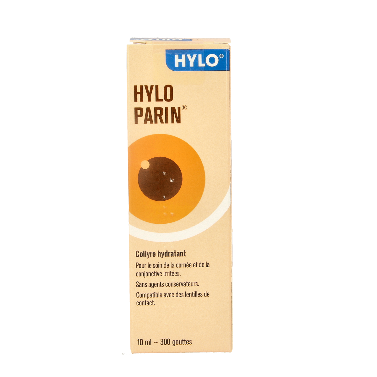 Ursapharm Hylo Parin eye drops in 10ml bottle, eye care product with clear packaging and dropper tip for moisturizing eyes.