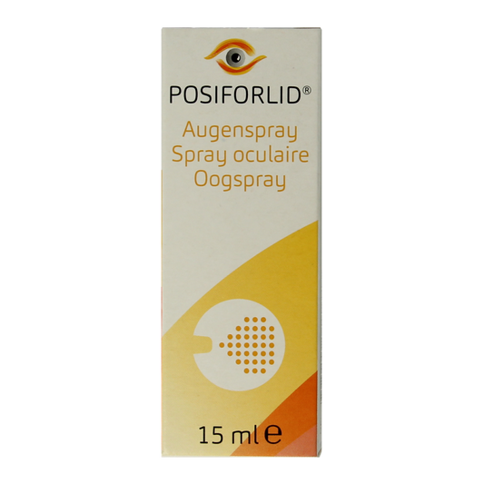 Posiforlid oogverzorging oogverzorgingspray in 15 ml spray bottle, designed for eye care and comfort.