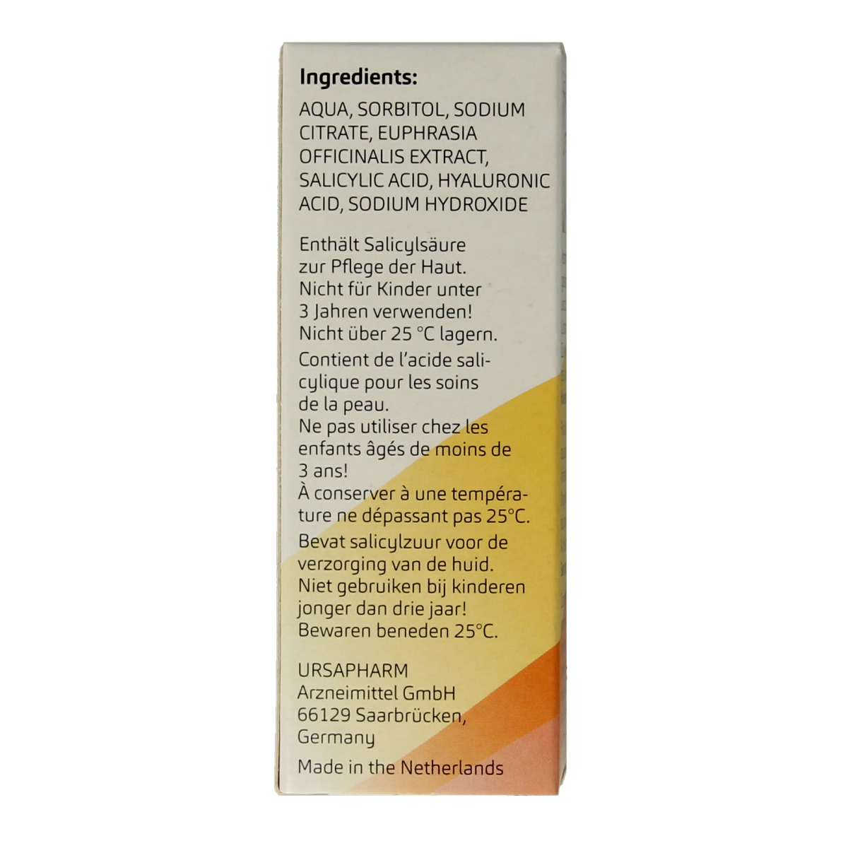 Posiforlid Oogspray 15ml bottle, eye care product with clear liquid, designed for soothing and refreshing eye comfort.